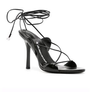 NIB ALEXANDER WANG Black Glossed Leather Lucienne Strappy Sandal Heels 35.5